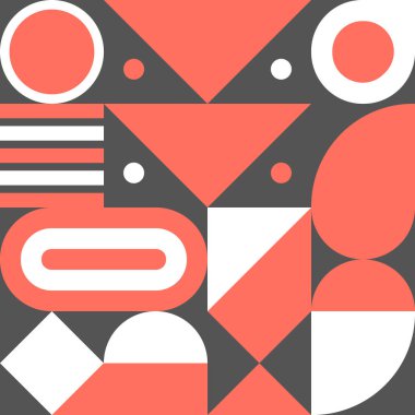 Bauhaus baskısı, şekilleri, geometrik kompozisyonu, hipster modern soyut arka planı olan geometrik dikişsiz retro deseni.