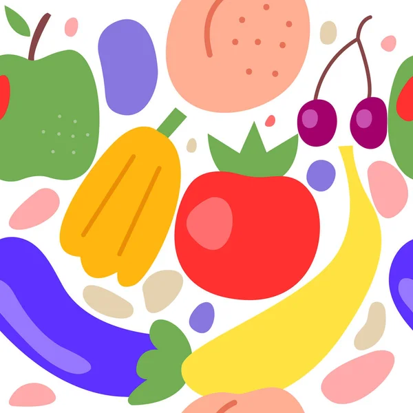 水果和蔬菜无缝图案 水果涂鸦背景 手工风格 — 图库矢量图片