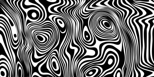 Оптическая Иллюзия Широкого Баннера Фон Искаженными Линиями Черно Белый Плакат — стоковый вектор