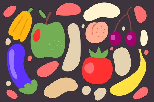 Vegetarisk Banner Vegan Mat Bakgrund Doodles Handritade Frukter Och Grönsaker — Stock vektor