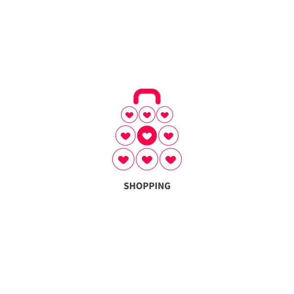 Icona dello shopping con i cuori — Vettoriale Stock