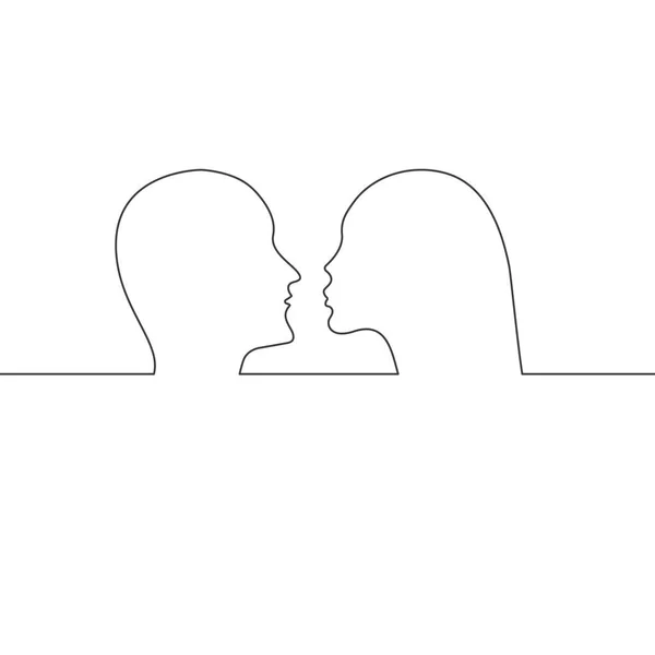 Amour Homme Femme Ligne Continue Deux Profils — Image vectorielle