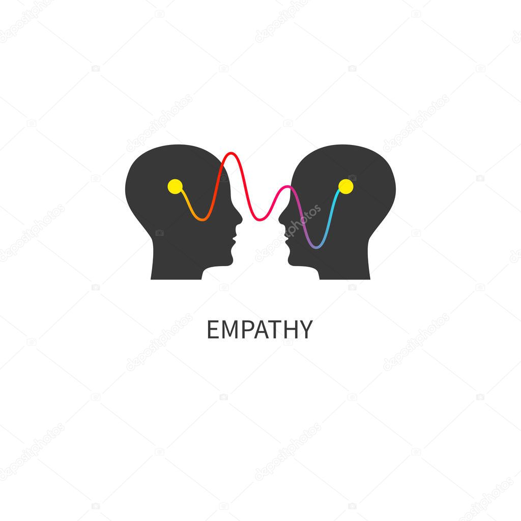 Logo empathy. Interpersonal communication abstract icon. Two profiles and a wave.