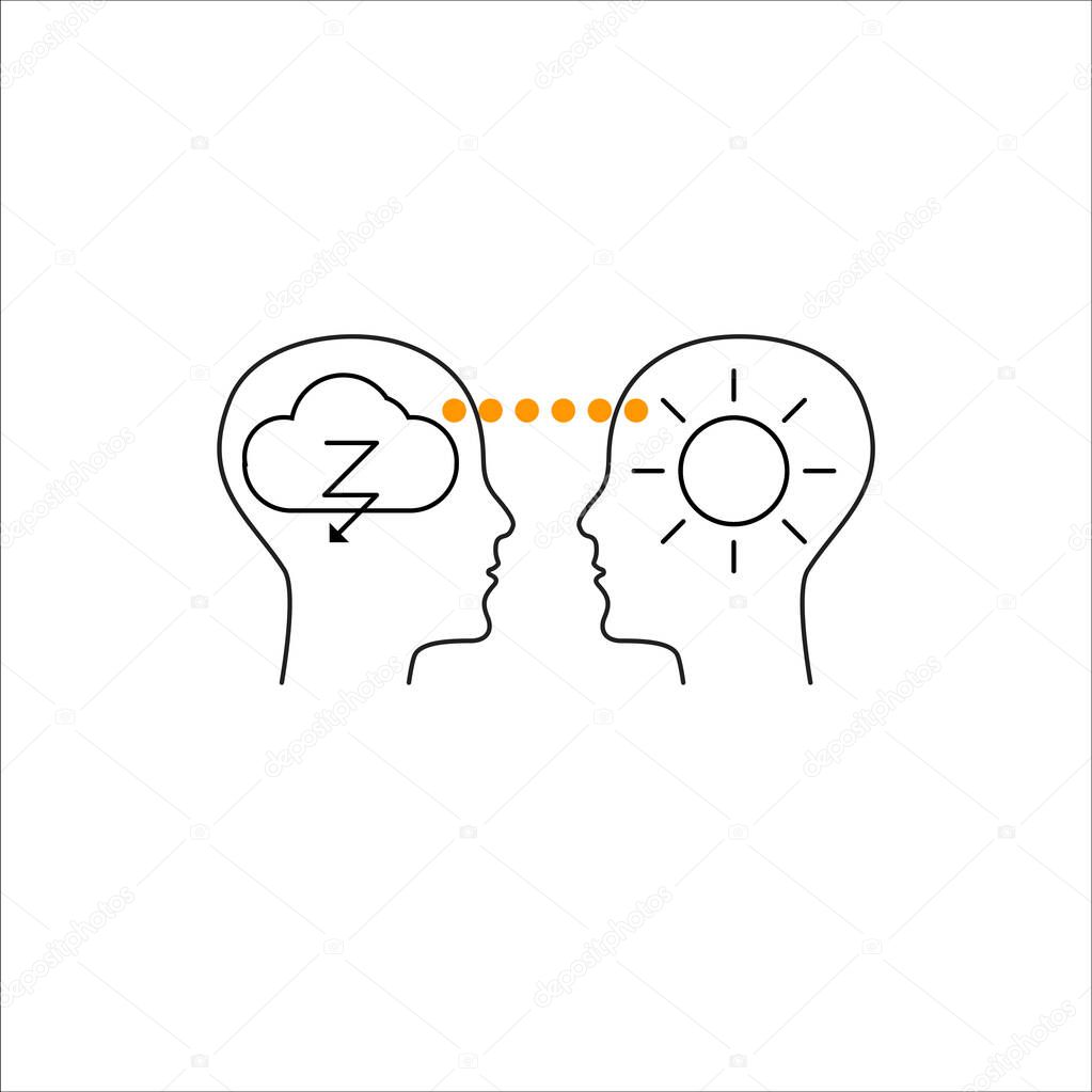 Logo of empathy, emotional intelligence. Two profiles and relationship between them. Icon of therapy, psychotherapy, psychoanalysis