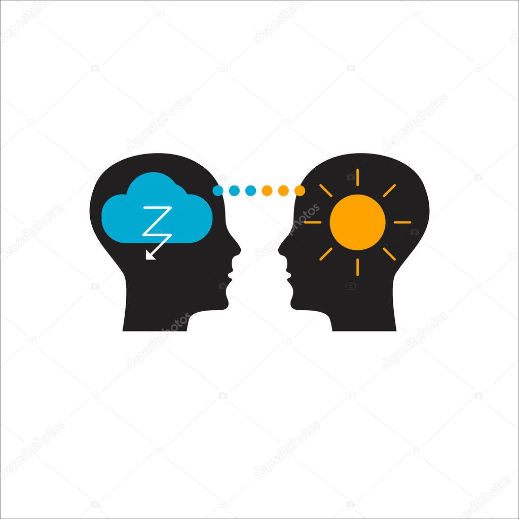 Logo of empathy, emotional intelligence. Two profiles and relationship between them. Icon of therapy, psychotherapy, psychoanalysis