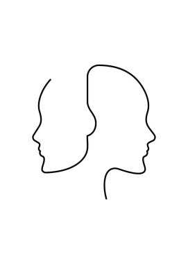Poster drawn in continuous line consisting of two female profiles. Minimal graphic portrait clipart