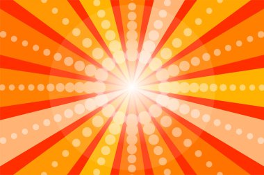 Işınlar ile pop sanat afişi. Patlama posteri. Güneş patlamalı komik desen. Bum retro yaz arkaplanı. Vektör illüstrasyonu