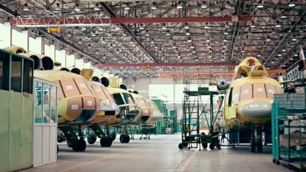 Helicopter aviation plant industry making — Stock Video