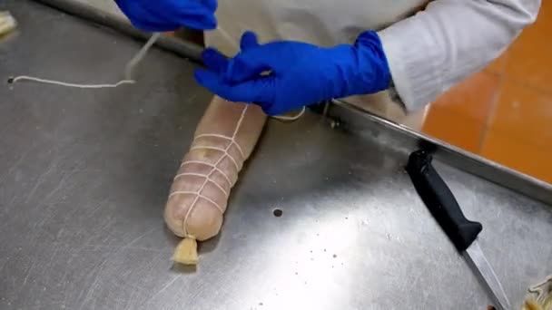 Fleisch Fabrik Industrie Produktion Wurst Herstellung Prozess — Stockvideo