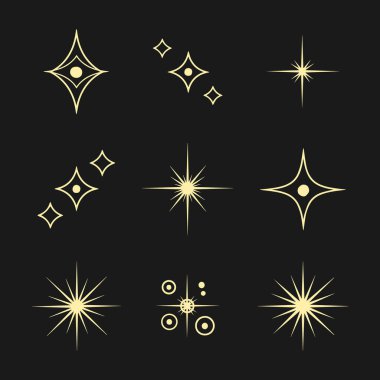 Parlak efektli altın parıldayan yıldız simgeleri koleksiyonu