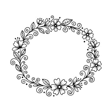 Zarif çiçek ve yaprak dekoratif kenar çerçeveli el yapımı çiçek çelengi vektörü