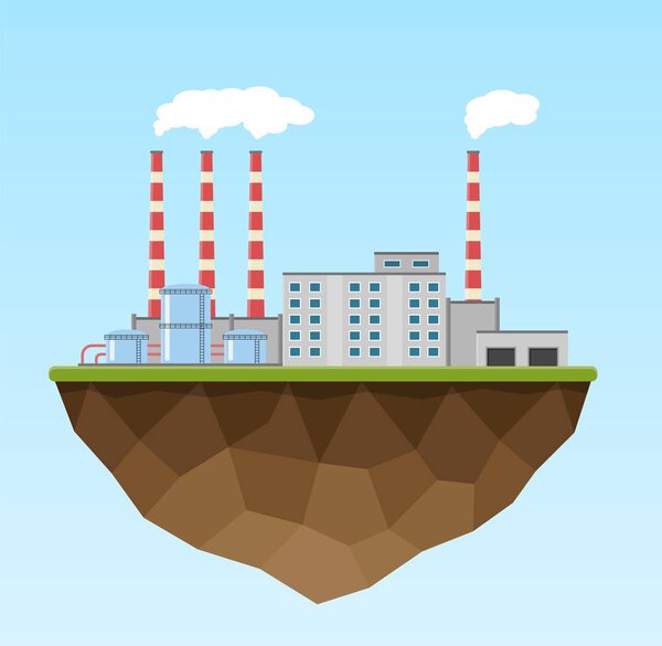 Industrial production building earth background. Factory in the flat style.
