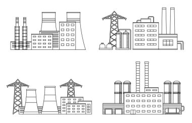 İzole üzerinde beyaz arka bina endüstriyel üretim kümesi. Düz stil fabrikada.