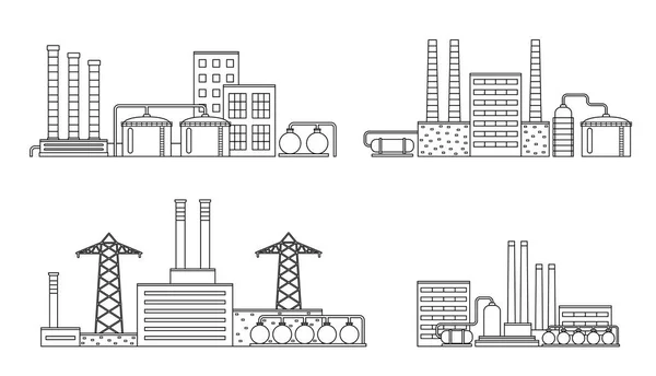 Conjunto de produção de construção industrial isolado sobre fundo branco. Fábrica no estilo plano . —  Vetores de Stock