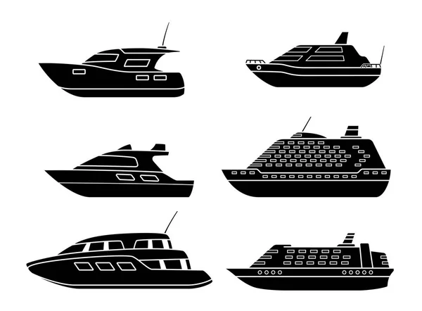 Conjunto de navios de passageiros. Transportadores marítimos. Conjunto de iates . — Vetor de Stock