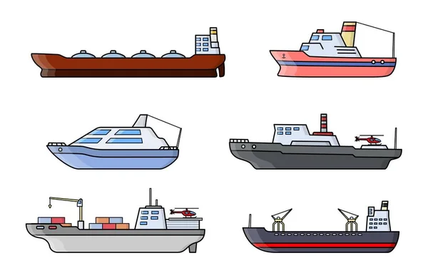 Het aantal wetenschappelijke exploratie schepen. Zee onderzoek transport voertuig. Oceaan schip. — Stockvector