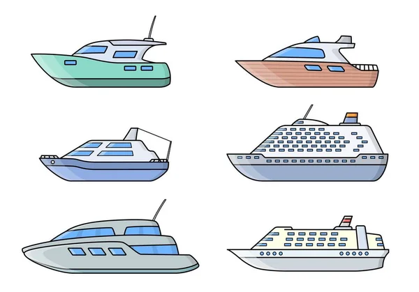 Uppsättning av passagerarfartyg. Sea transport liners. Yachts set. — Stock vektor