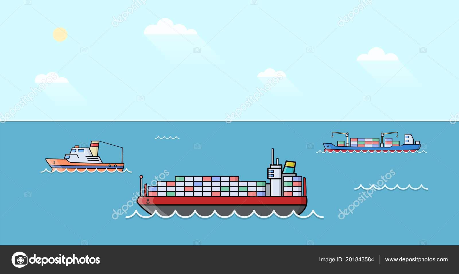 商業貨物船のセット 海の交通機関車 水物流 輸送船 ストック