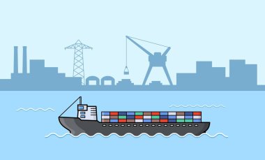 Ticari kargo gemileri kümesi. Deniz ulaşım araç. Su lojistik. Taşıma tekne.