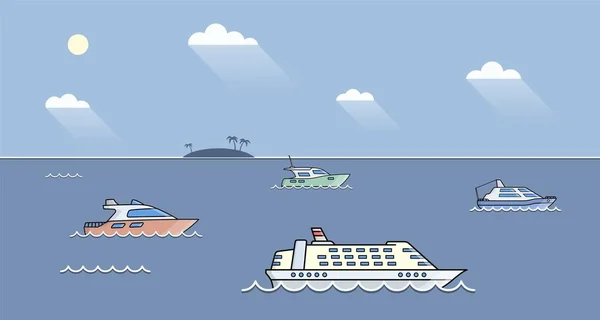 Passagiersschepen. Zee vervoer voering. Oceaan luxejacht. — Stockvector