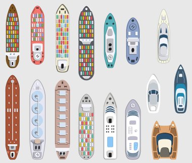 Ticari kargo ve yolcu gemileri kümesi. Deniz ulaşım araç. Taşıma tekne.