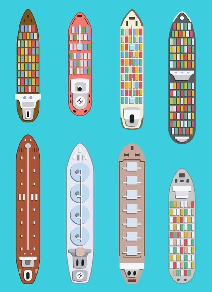 Set of commercial cargo ships. Sea transportation vehicle. Transport boat. — Stock Vector