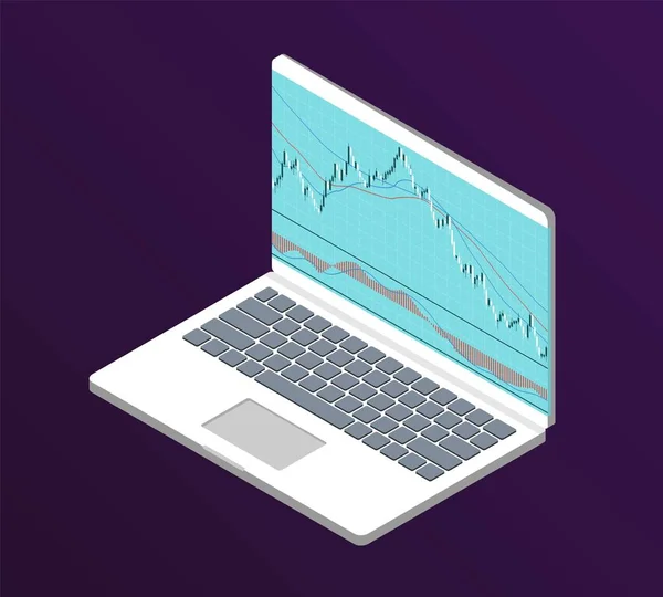 Grafico azionario Forex. Quaderno isometrico con grafico dei dati azionari . — Vettoriale Stock