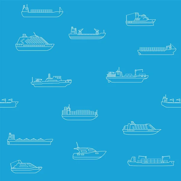 Naadloze achtergrond van commerciële schepen van de vracht en passagiers. Zee transport voertuig. Vervoer boot. — Stockvector