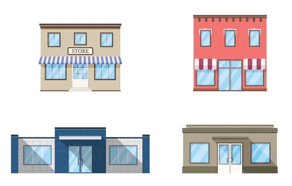Ensemble de magasin, magasin, mini centre commercial. Façades de magasin, style plat . — Image vectorielle