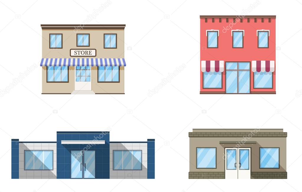 Set of store, shop, mini mall. Store fronts, flat style. 