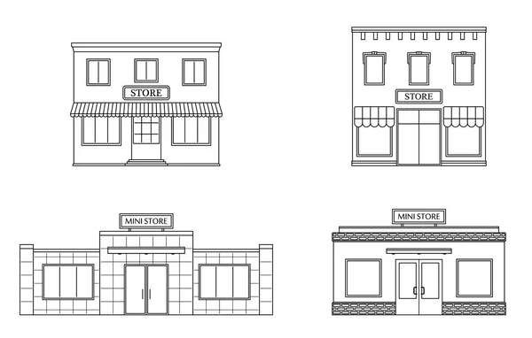 Set of store, shop, mini mall. Store fronts, flat style. — Stock Vector