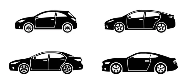 Conjunto de coches personales. Conjunto de automóviles en estilo plano. Sedán, coche deportivo coupé, hatchback. Vista lateral . — Vector de stock