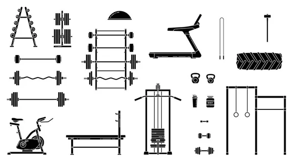 Gym equipment set. Various fitness accessories collection. Bodybuilding and crossfit equipement isolated. Flat style. — Stock Vector