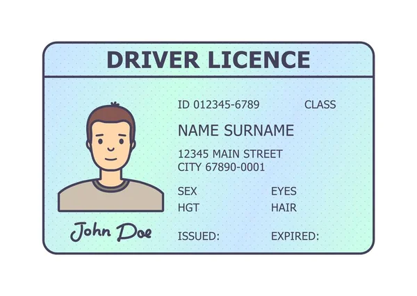 Ідентифікація водійських прав. Ліцензія водія пластикова картка з фотографією людини . — стоковий вектор