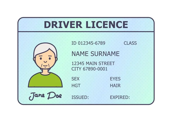 Auto řidiče licence identifikace. Plastová karta řidiče licence s ženy Foto. — Stockový vektor