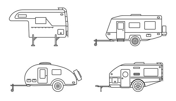 Conjunto de reboque de campista. Reboques de acampamento para viagens . —  Vetores de Stock