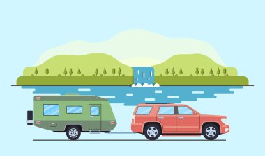 Açık araba kamp seyahat konsepti. Offroad suv manzara.