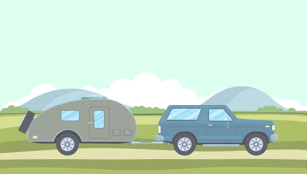 Voiture de plein air camping-car concept de voyage. Paysage hors route suv . — Image vectorielle
