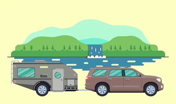 Outdoor car camper travel concept. Offroad suv landscape. — Stock Vector