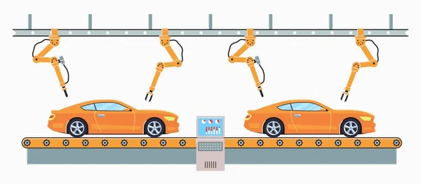 Thin Line Stil Auto Fließband Automatisches Förderband Für Die Automobilproduktion — Stockvektor