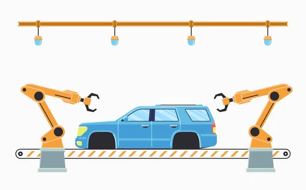 Thin Line Stil Auto Fließband Automatisches Förderband Für Die Automobilproduktion — Stockvektor