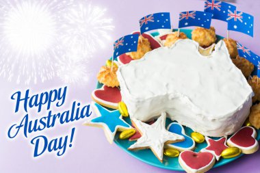 Avustralya - Happy Avustralya günü mesaj tebrik kartı şeklinde vanilya kremalı pasta