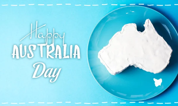 Gâteau Crème Vanille Forme Australie Carte Voeux Message Happy Australia — Photo