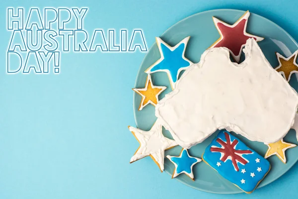 Torta Alla Crema Vaniglia Una Forma Dell Australia Biglietto Auguri — Foto Stock