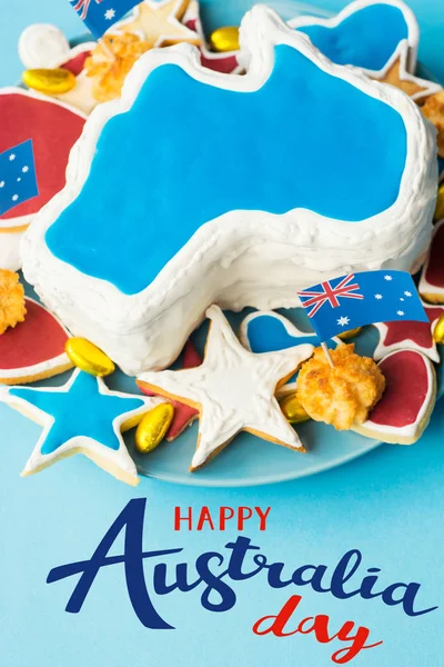 Vanillecremetorte Der Form Des Australia Happy Australia Day Message Grußkarte — Stockfoto