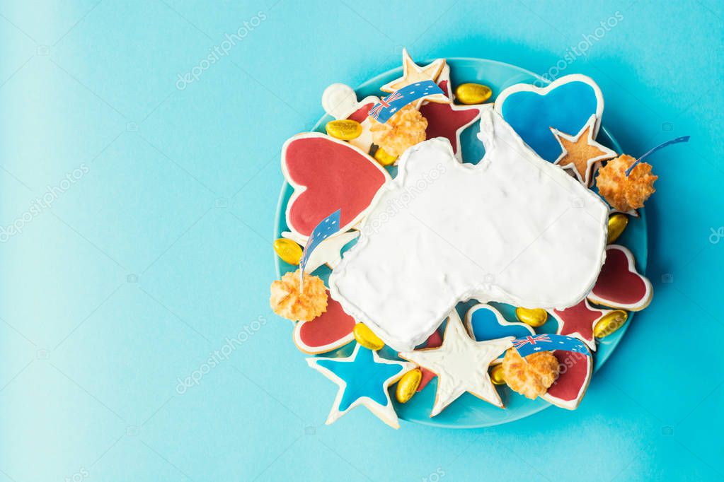 vanilla cream cake in a shape of the Australia - Happy Australia Day message greeting card