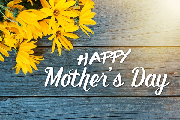 Finom Sárga Virágok Kártya Szöveggel Boldog Anyák Napja — Stock Fotó