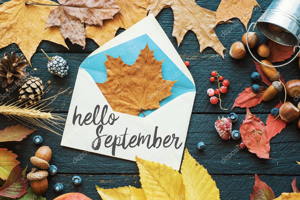 Hello september toned card, Autumn composition