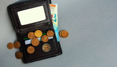 Avro banknotları ve bozuk paralarla dolu eski cüzdan