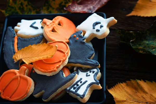 Halloween Jack Lantern Godis Skål Med Godis Och Halloween Cookies — Stockfoto